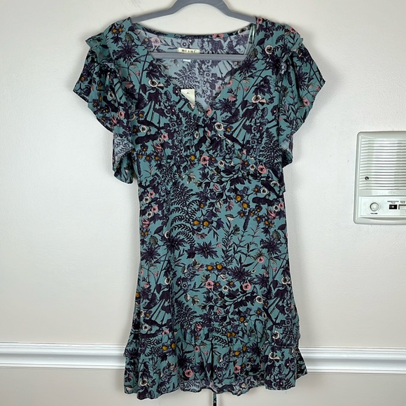 NWT Miami Francesca’s Harvey A6 Teal Ruffled Floral Dress, Size Small - Picture 1 of 13